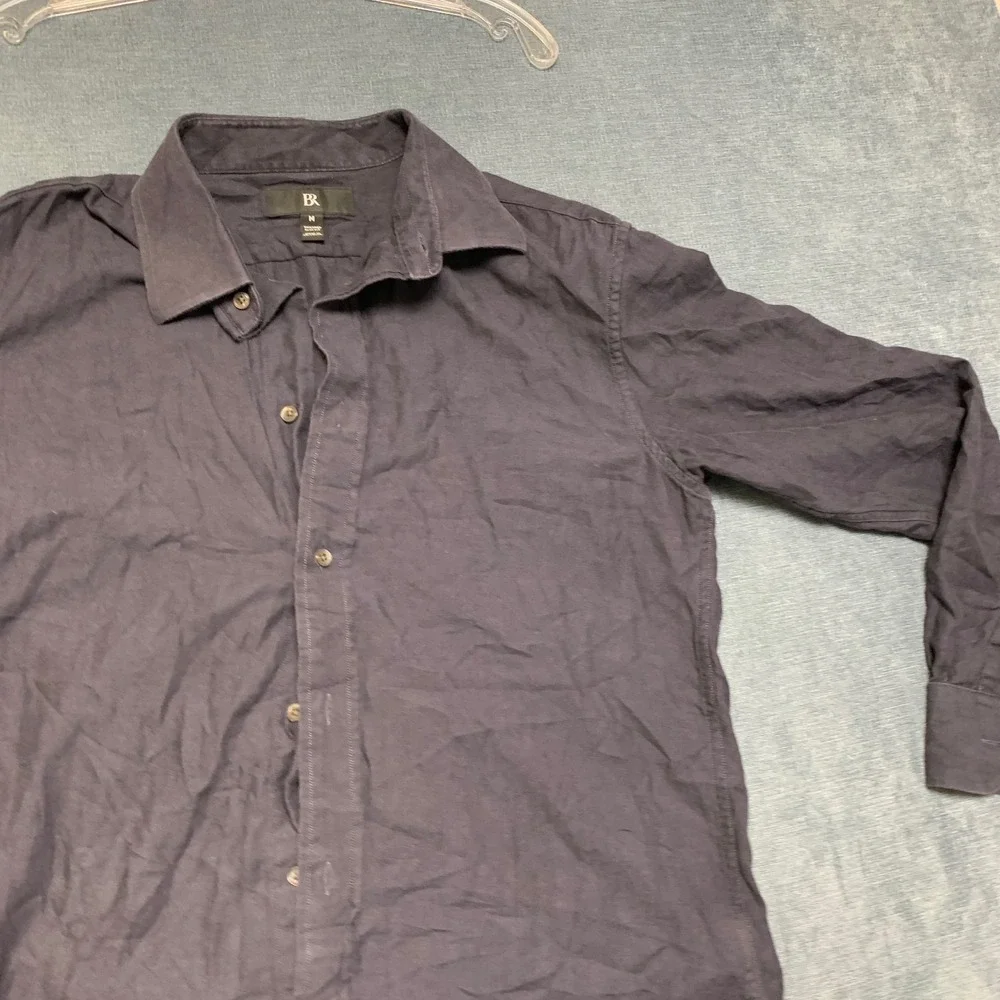 Banana Republic Tailored Slim Fit Shirt Mens Medium Black Herringbone Button Up